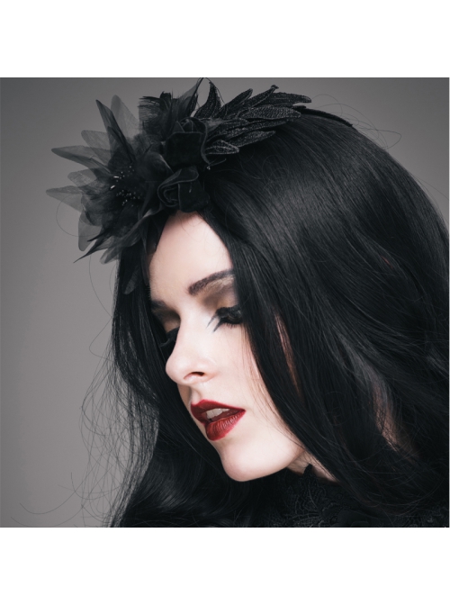 Feather Pattern Lace Three-Dimensional Flowers Black Gothic Headdress