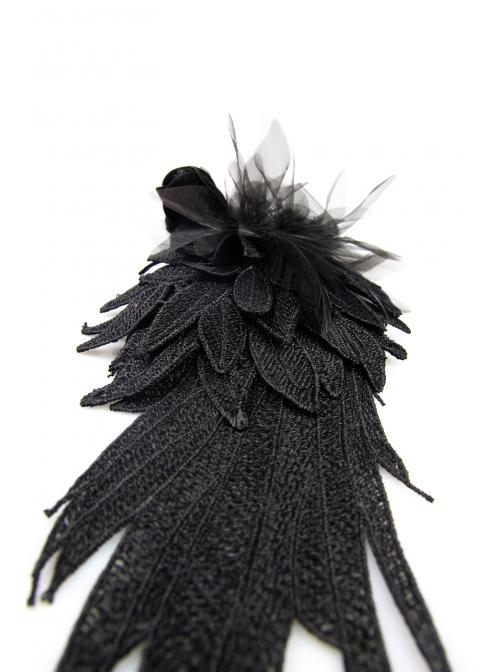 Feather Pattern Lace Three-Dimensional Flowers Black Gothic Headdress