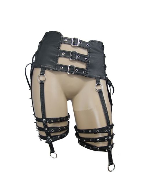 Metal Buckle Strap Side Spikers Silver Punk Waisted Leg Warmers