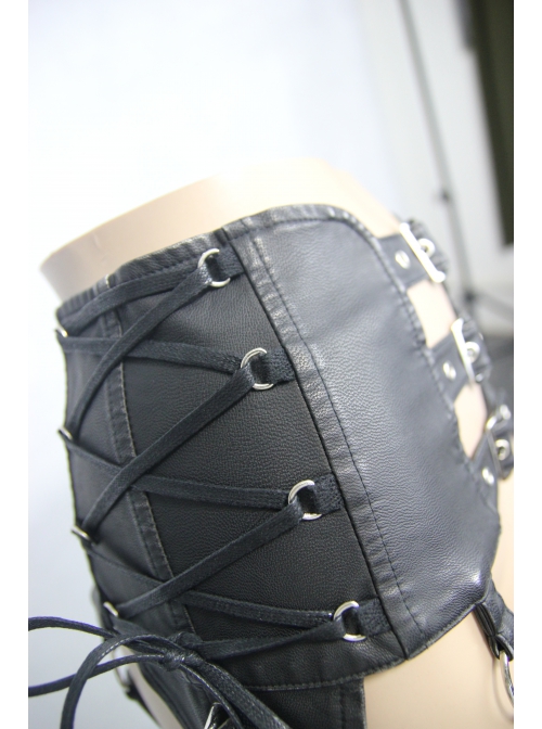 Metal Buckle Strap Side Spikers Silver Punk Waisted Leg Warmers