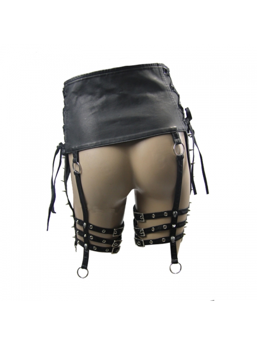 Metal Buckle Strap Side Spikers Silver Punk Waisted Leg Warmers