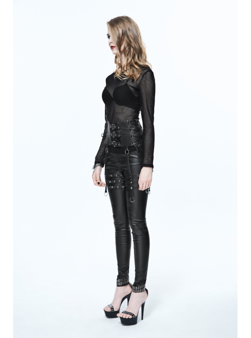 Metal Buckle Strap Side Spikers Silver Punk Waisted Leg Warmers