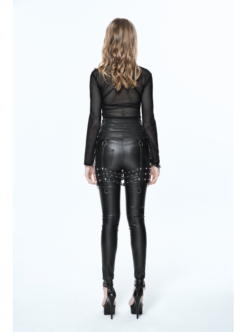 Metal Buckle Strap Side Spikers Silver Punk Waisted Leg Warmers