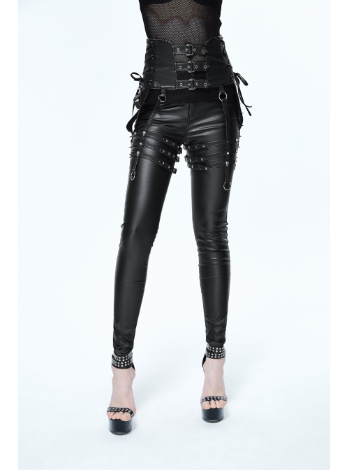 Metal Buckle Strap Side Spikers Silver Punk Waisted Leg Warmers