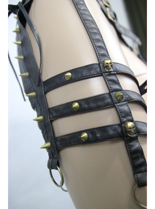 Metal Buckle Strap Side Spikers Bronze Punk Waisted Leg Warmers