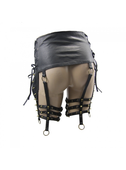 Metal Buckle Strap Side Spikers Bronze Punk Waisted Leg Warmers