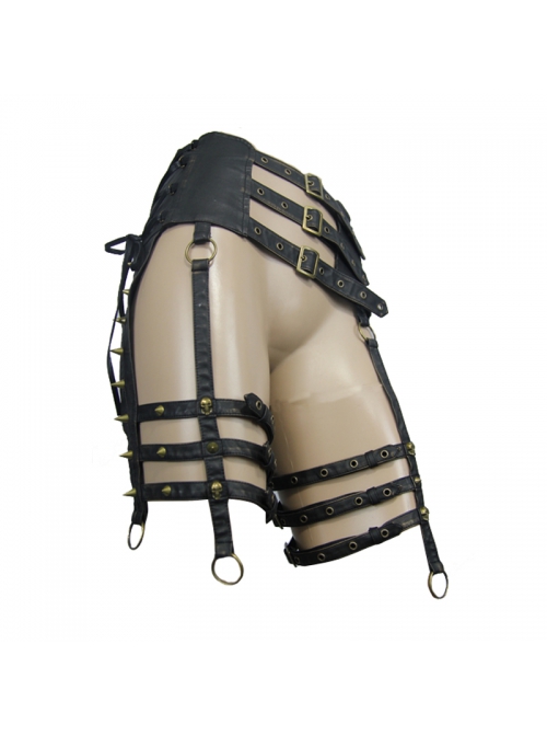 Metal Buckle Strap Side Spikers Bronze Punk Waisted Leg Warmers
