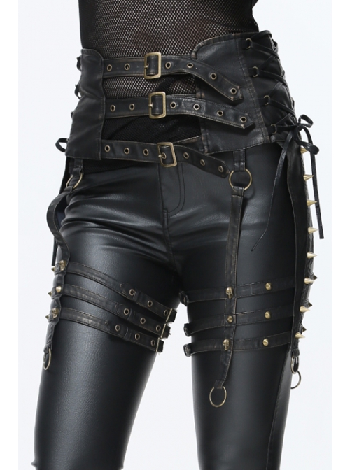 Metal Buckle Strap Side Spikers Bronze Punk Waisted Leg Warmers