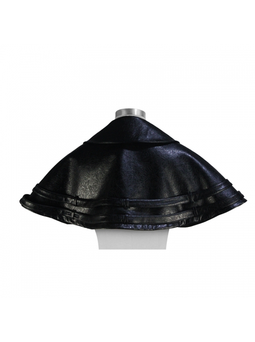 Metal Buckle Leather Loop Collar Black Punk Pattern Leather Cape