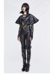 Metal Buckle Leather Loop Collar Black Punk Pattern Leather Cape