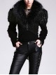 Fur Collar Long Sleeve Rose Lace Hem Black Gothic Short Woolen Coat