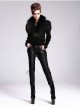 Fur Collar Long Sleeve Rose Lace Hem Black Gothic Short Woolen Coat