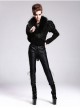 Fur Collar Long Sleeve Rose Lace Hem Black Gothic Short Woolen Coat