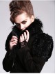 Fur Collar Long Sleeve Rose Lace Hem Black Gothic Short Woolen Coat
