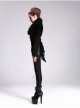 Fur Collar Long Sleeve Rose Lace Hem Black Gothic Short Woolen Coat