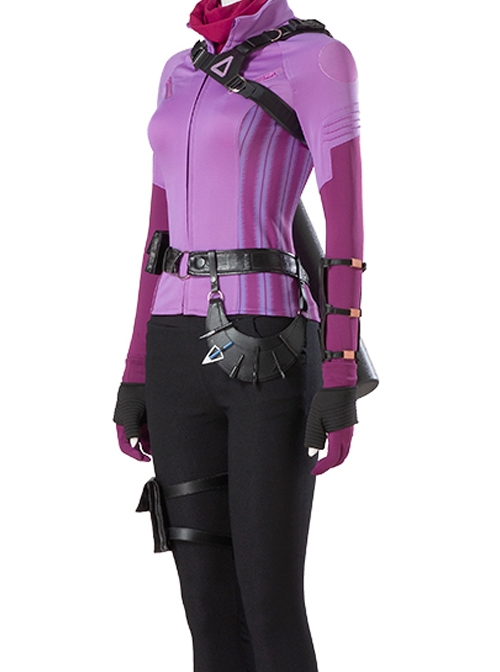 TV Drama Hawkeye Kate Bishop Purple Top Suit Style 2 Halloween Cosplay Accessories Black Waist Belt And Arrow Bag