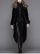 Fake Two-Piece Stand-Up Collar Front Embroidery Glass Pattern Button Dovetail Hem Black Gothic Velvet Coat