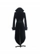 Fake Two-Piece Stand-Up Collar Front Embroidery Glass Pattern Button Dovetail Hem Black Gothic Velvet Coat
