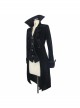 Fake Two-Piece Stand-Up Collar Front Embroidery Glass Pattern Button Dovetail Hem Black Gothic Velvet Coat