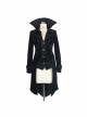Fake Two-Piece Stand-Up Collar Front Embroidery Glass Pattern Button Dovetail Hem Black Gothic Velvet Coat