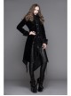Fake Two-Piece Stand-Up Collar Front Embroidery Glass Pattern Button Dovetail Hem Black Gothic Velvet Coat