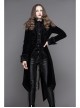 Fake Two-Piece Stand-Up Collar Front Embroidery Glass Pattern Button Dovetail Hem Black Gothic Velvet Coat