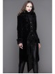 Fake Two-Piece Stand-Up Collar Front Embroidery Glass Pattern Button Dovetail Hem Black Gothic Velvet Coat