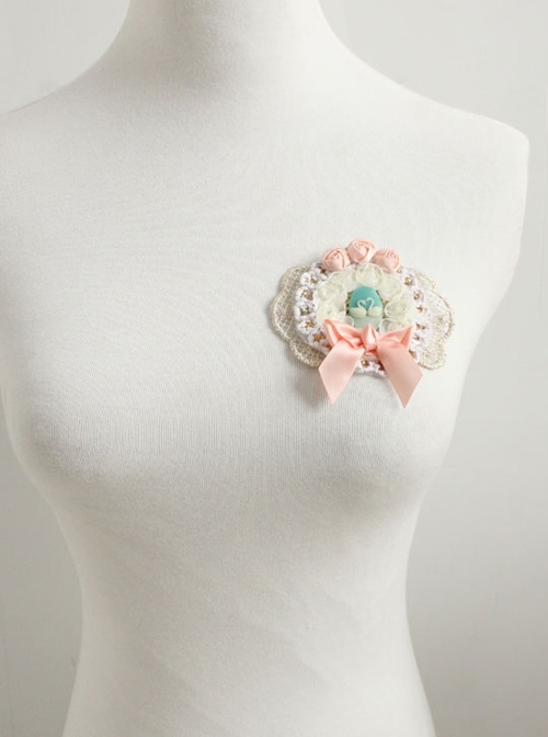Fashion Lolita Cute Retro Swan White Lace Pink Bow Rose Flower Female Brooch