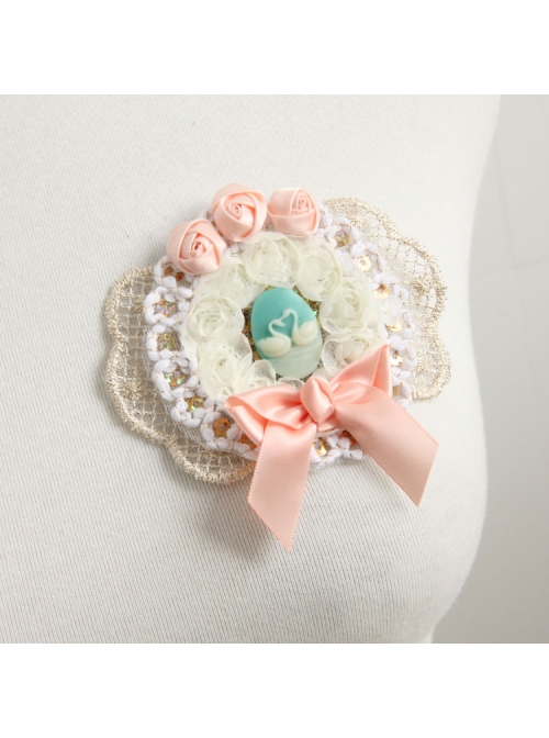 Fashion Lolita Cute Retro Swan White Lace Pink Bow Rose Flower Female Brooch