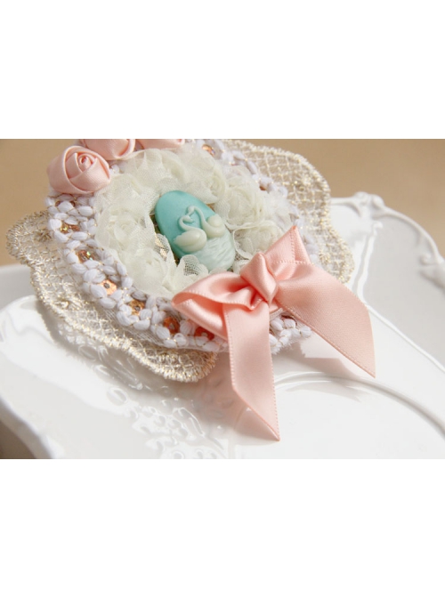 Fashion Lolita Cute Retro Swan White Lace Pink Bow Rose Flower Female Brooch