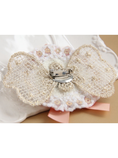 Fashion Lolita Cute Retro Swan White Lace Pink Bow Rose Flower Female Brooch