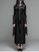 Front Metal Blossom Hook Clasp Back Waist Lace-Up Black Gothic Embossed Velvet Hoodie Coat