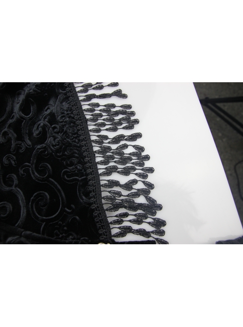 Front Metal Blossom Hook Clasp Back Waist Lace-Up Black Gothic Embossed Velvet Hoodie Coat
