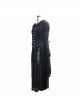 Front Metal Blossom Hook Clasp Back Waist Lace-Up Black Gothic Embossed Velvet Hoodie Coat