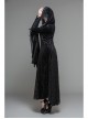 Front Metal Blossom Hook Clasp Back Waist Lace-Up Black Gothic Embossed Velvet Hoodie Coat
