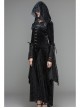 Front Metal Blossom Hook Clasp Back Waist Lace-Up Black Gothic Embossed Velvet Hoodie Coat