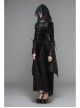 Front Metal Blossom Hook Clasp Back Waist Lace-Up Black Gothic Embossed Velvet Hoodie Coat