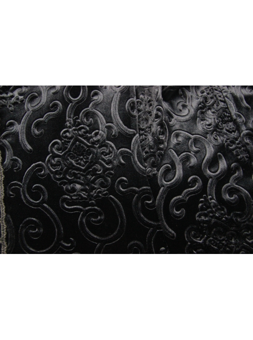 Front Metal Blossom Hook Clasp Back Waist Lace-Up Black Gothic Embossed Velvet Hoodie Coat