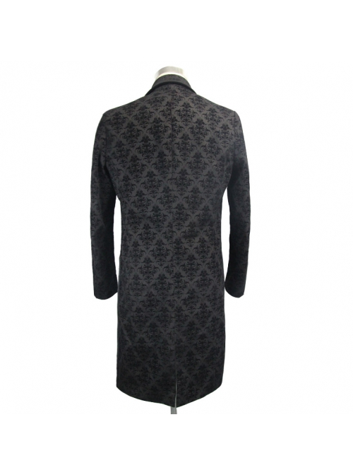 3D Braid Collar Decorated Pattern Button Long Sleeve Black Gothic Flocking Coat