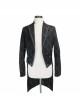 3D Braid Collar Decorated Pattern Button Long Sleeve Black Gothic Flocking Coat
