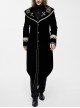 Golden Embroidery Lapel Ribbon Decoration Placket Glass Button Black Gothic Velvet Coat