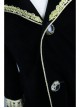 Golden Embroidery Lapel Ribbon Decoration Placket Glass Button Black Gothic Velvet Coat