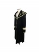 Golden Embroidery Lapel Ribbon Decoration Placket Glass Button Black Gothic Velvet Coat