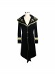 Golden Embroidery Lapel Ribbon Decoration Placket Glass Button Black Gothic Velvet Coat