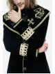Golden Embroidery Lapel Ribbon Decoration Placket Glass Button Black Gothic Velvet Coat