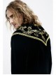 Golden Embroidery Lapel Ribbon Decoration Placket Glass Button Black Gothic Velvet Coat