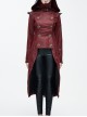 Shoulder Pointed Nails Front Double-Breasted Voluminous Skirt Hem Wine Red Gothic Hoodie Suede Coat