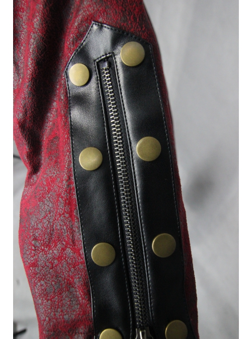 Shoulder Pointed Nails Front Double-Breasted Voluminous Skirt Hem Wine Red Gothic Hoodie Suede Coat