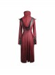 Shoulder Pointed Nails Front Double-Breasted Voluminous Skirt Hem Wine Red Gothic Hoodie Suede Coat