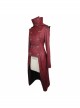 Shoulder Pointed Nails Front Double-Breasted Voluminous Skirt Hem Wine Red Gothic Hoodie Suede Coat